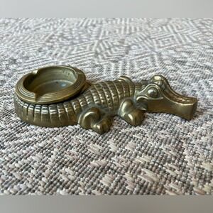 Vintage Brass Alligator Crocodile Figurine Ash Tray Catch All Decor Mid Century